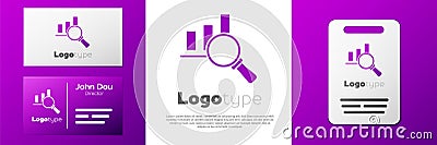 Logotype Magnifying glass and data analysis icon isolated on white background. Logo design template element. Vector Stock Photo