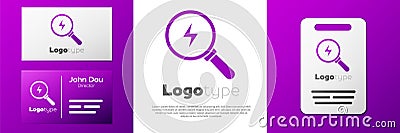 Logotype Magnifying glass with lightning bolt icon isolated on white background. Flash sign. Charge flash. Thunder bolt Vector Illustration