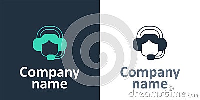 Logotype Woman with a headset icon isolated on white background. Support operator in touch. Concept for call center Vector Illustration