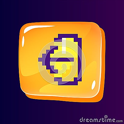 Logout glossy ui button with pixelated color icon Vector Illustration