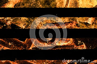 Logs in fire. Big huge traditional fire blaze glow. Background Stock Photo