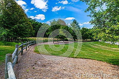 Logwood fence entrance to Ed Zorinsky Lake Park Omaha Nebraska Stock Photo