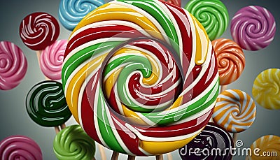 Lollipop background abstract food confectionery dessert candy circle colours colourful confection delicious favor red snack spiral Stock Photo