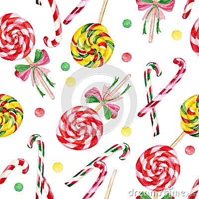 Lollipop candy cane seamless pattern Cartoon Illustration