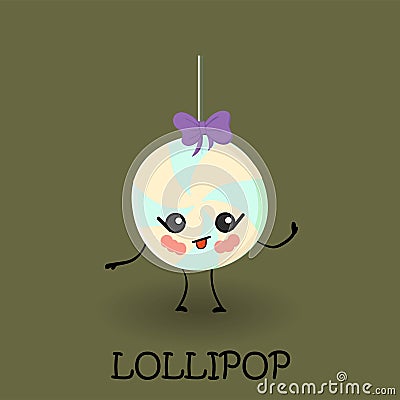 Lollipop candy character with face and smile. Kawaii sweets and desserts Vector Illustration