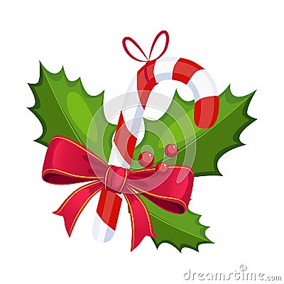 Lollipop Christmas greeting card with text Vector Illustration