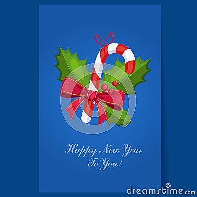 Lollipop Christmas greeting card with text Vector Illustration