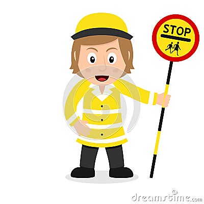 Lollipop Lady Character with a Traffic Sign Vector Illustration