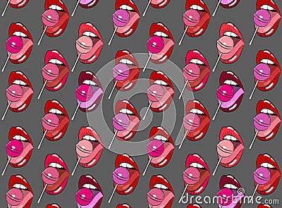 Lollipop in mouth, vector seamless pattern. Vector Illustration