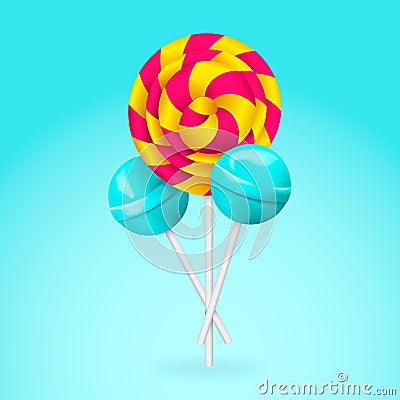 Lollipop. Pink and yellow spiral candy. Vector Illustration