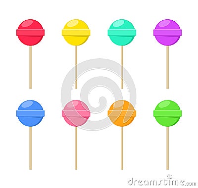 Lollipop set sweet food. Colorful sugar candy dessert. Vector Illustration