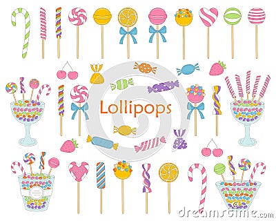 Lollipop set vector hand drawn doodle illustration. Vector Illustration