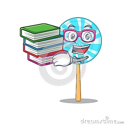 Lollipop student bring book in a mascot candy basket Vector Illustration