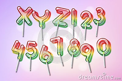 Lollipop sweet candy colorful alphabet font Vector Illustration