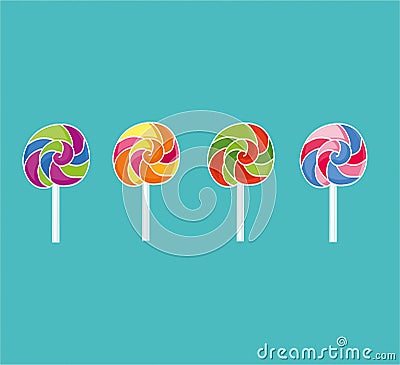 Lollipops collection. Candy on stick with twisted design. Vector illustration. Vector Illustration