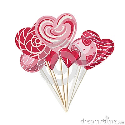 Lollipops set. Cakes and sweets, decorative objects for Mother s Day, Valentine s Day, Women s Day and valentines. Cartoon style, Vector Illustration