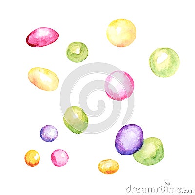 Lollipops bright colors on white background. Watercolor hand rawn illustration for menu design, cards, invitations. Cartoon Illustration