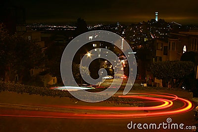 Lombard Street at Night Stock Photo