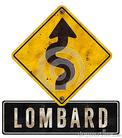 Lombard Street Sign San Francisco Crooked Grunge Stock Photo