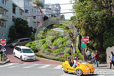 Crooked Lombard Street, San Francisco, with Yellow Scooter Editorial Stock Photo
