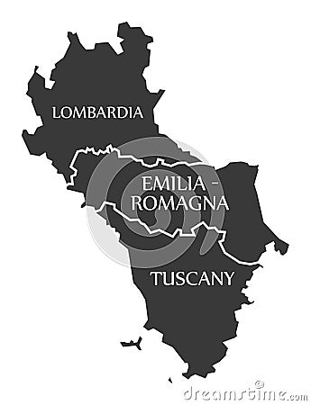 Lombardia - Emilia - Romagna - Tuscany region map Italy Vector Illustration