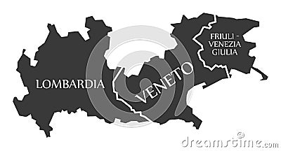 Lombardia - Veneto - Friuli - Venezia - Giulia region map Italy Vector Illustration