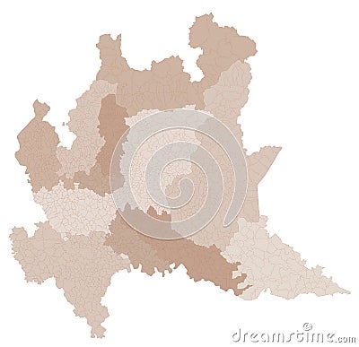 Lombardy map division by provinces and municipalities. Closed and perfectly editable polygons polygon fill and color paths editabl Vector Illustration