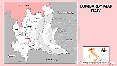 Lombardy Map. Political map of Lombardy with boundaries in white color Vector Illustration