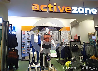 Active zone section or sports corner fashion inside Matahari department store Editorial Stock Photo