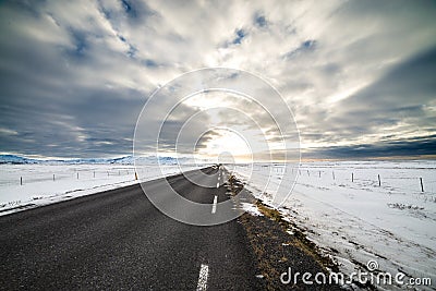 Lomg street travel Iceland Stock Photo