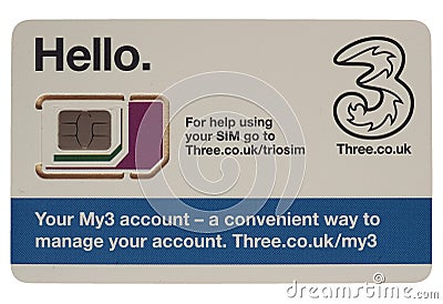 LONDON - APR 2020: Three sim card isolated over white Editorial Stock Photo