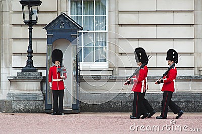 LONDON - AUGUST 8, 2015: Changing of the guard in Buckingham Palace. Editorial Stock Photo