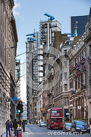 LONDON, Bank of England street and Lloyds bank building view. City of London Editorial Stock Photo