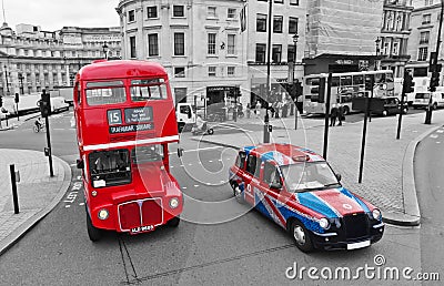 London bus and cab Editorial Stock Photo
