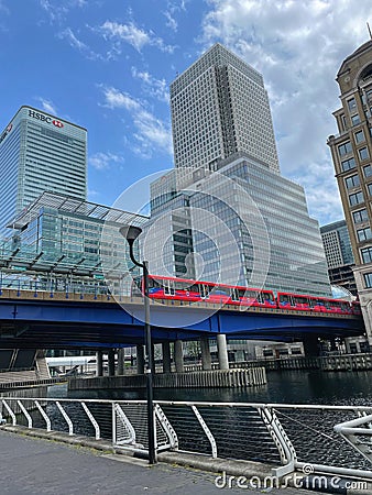 London Canary Wharf DLR train Editorial Stock Photo