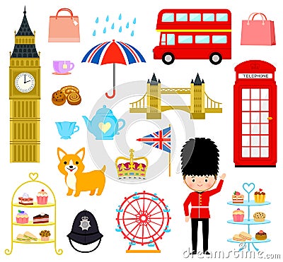 London cartoons set Vector Illustration