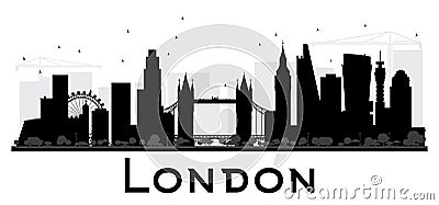 London City skyline black and white silhouette. Cartoon Illustration