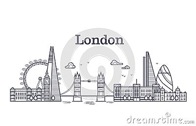 London City Skyline With Famous Buildings, Tourism England Landmarks ...