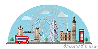 London cityscape flat vector color illustration Vector Illustration