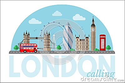 London cityscape vector clipart with lettering Vector Illustration