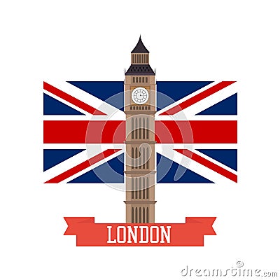 London concept. Big ben flat design with england flag Stock Photo