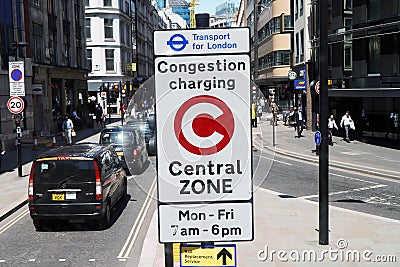 London Congestion Charging Zone Sign Editorial Stock Photo