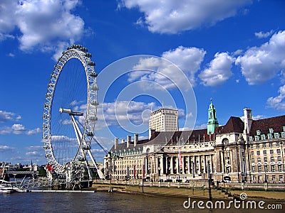 County Hall and London Eye, London, UK. Editorial Stock Photo