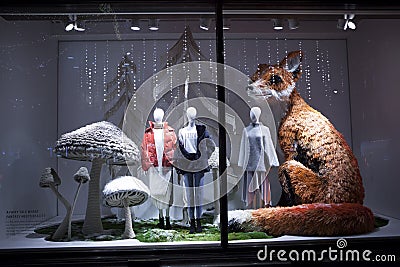Decorated Christmas showcases H & M on Regent Street Editorial Stock Photo