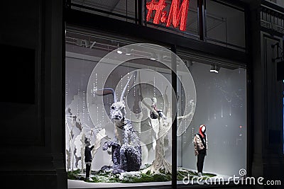 Decorated Christmas showcases H & M on Regent Street Editorial Stock Photo