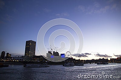 View of London Eye Millennium Wheel on the Southbank of River Thames, London, England, Editorial Stock Photo