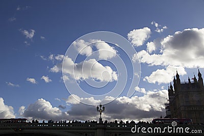 View of people on Westminster Bridge taking selfies, London, England, February 12, 2018 Editorial Stock Photo