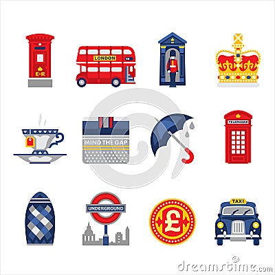 London and England Icon Set Vector Illustration