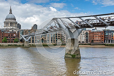 Paul`s Cathedral and Millennium bridge, London, England, Great Britain Editorial Stock Photo