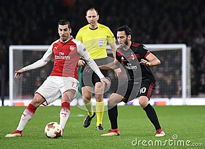 Henrikh Mkhitaryan and Hakan Calhanoglu Editorial Stock Photo